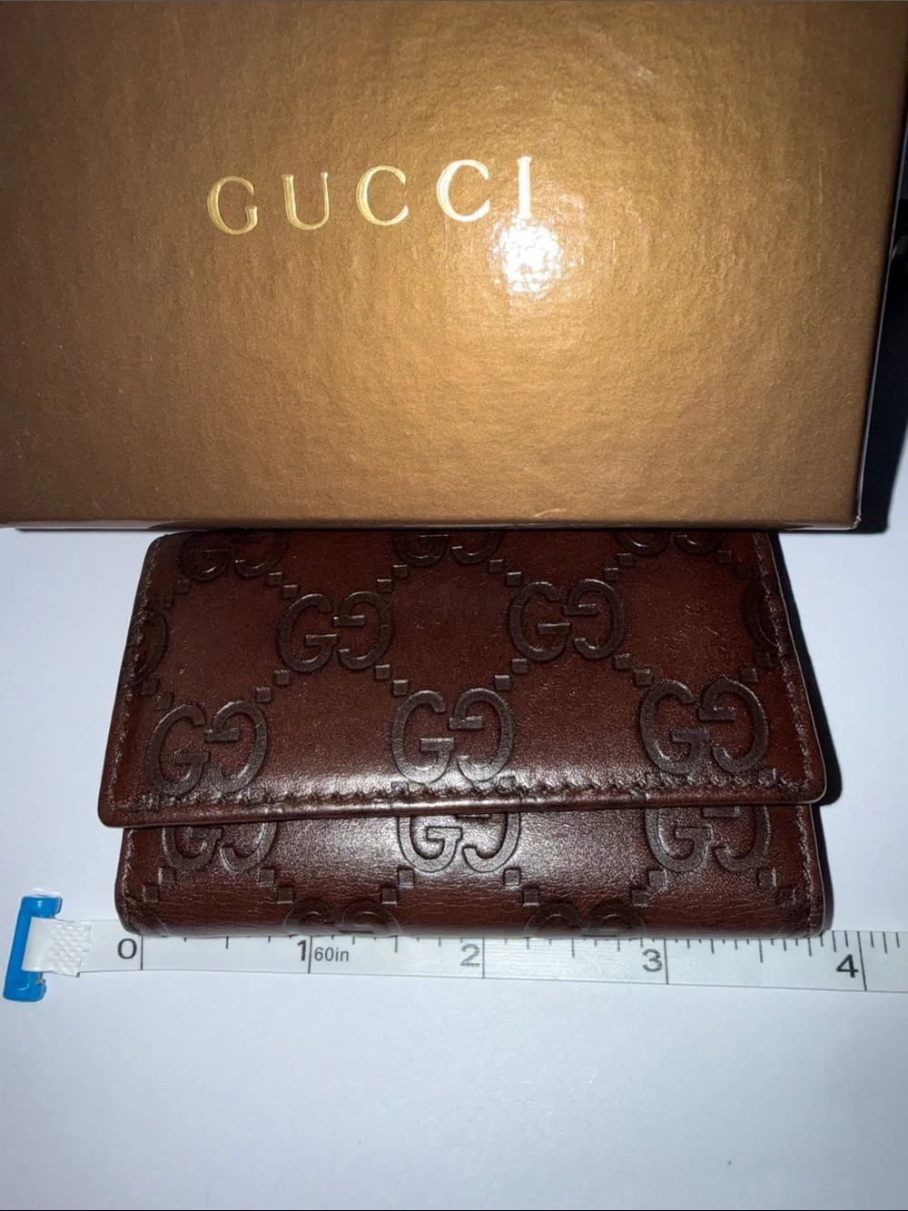 Gucci Brown Embossed GG Leather Key & Card Holder